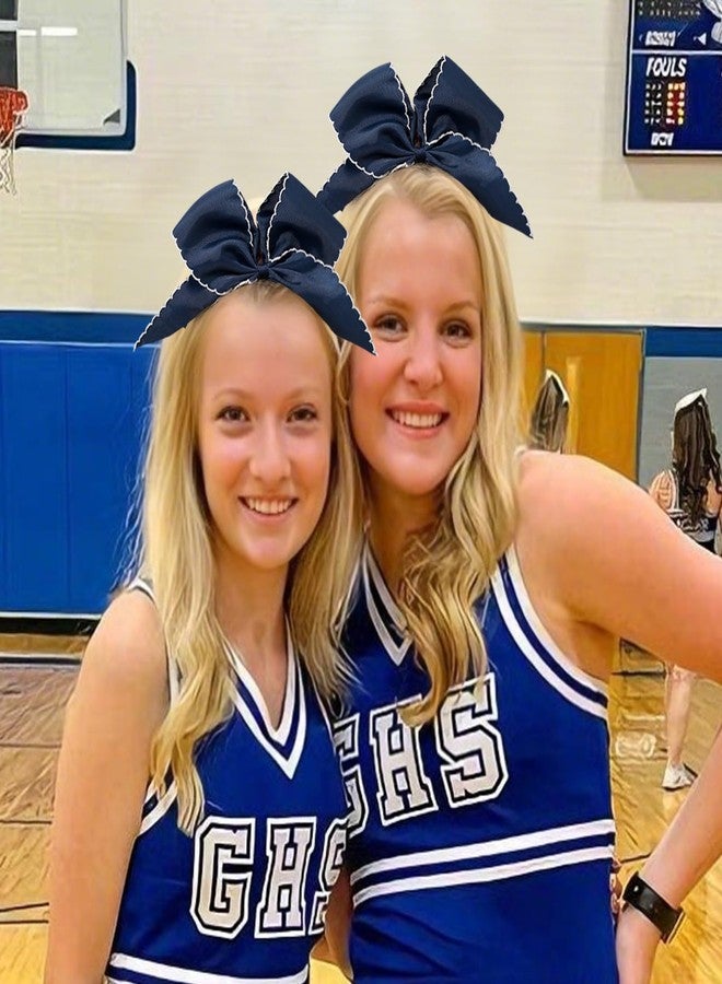 CN 10PCS 7.5" Navy Large Cheer Bows, Cheerleading Bows Ponytail Holder for Girls, Grosgrain Ribbon Cheer Hair Bows with Elastic Hair Tie for Cheerleader College Sports Softball Competition - Image 2